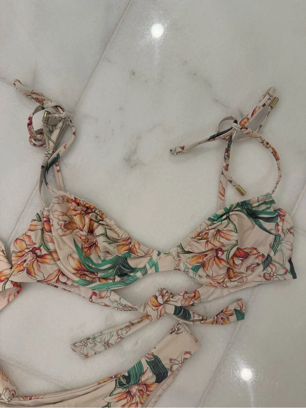Monday Swimwear Floral bikini set bottoms large (2) tops small; shirt not includ